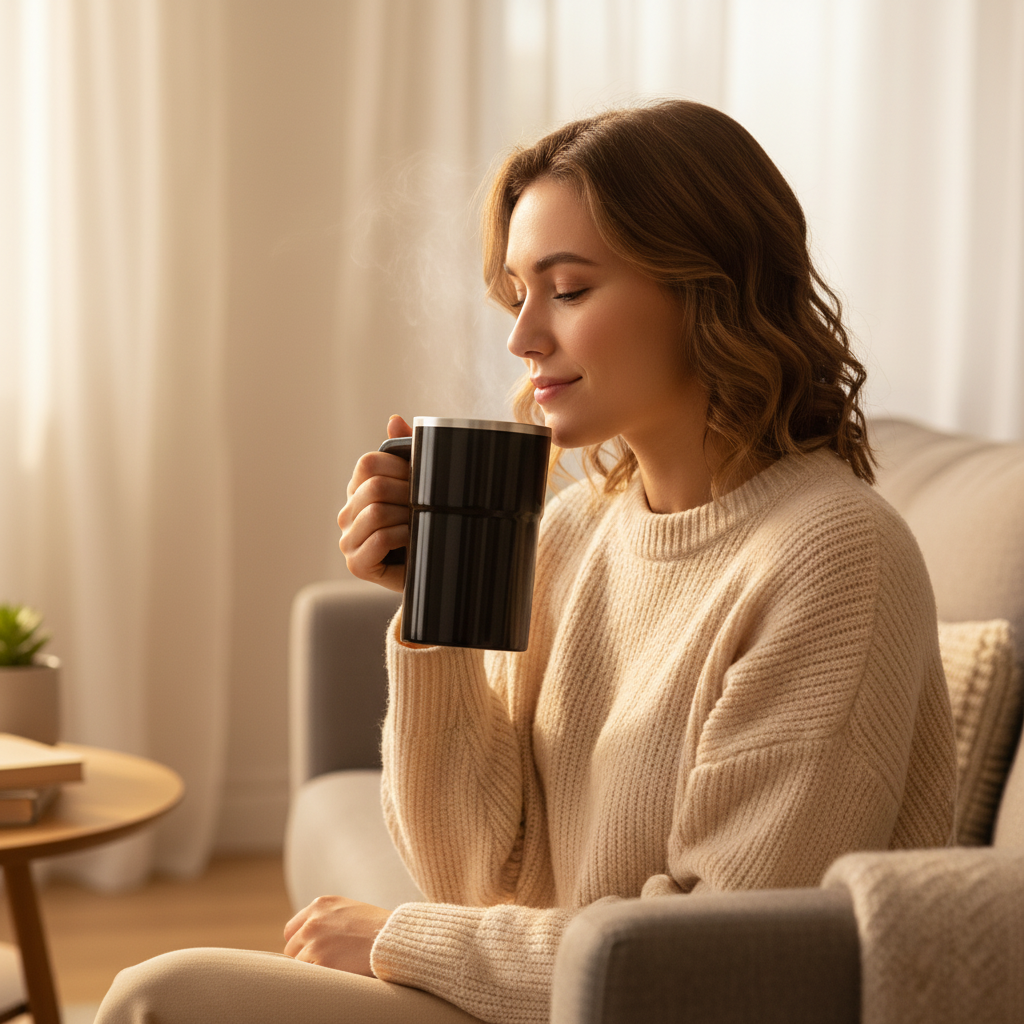 Femme tenant le mug avec poignée droite Image