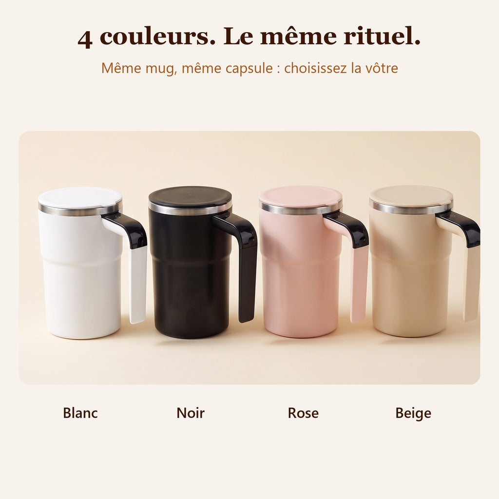 Mug mélangeur automatique en 4 couleurs : blanc, noir, rose et beige