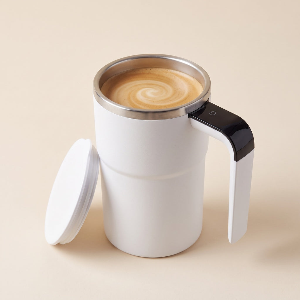 Mug mélangeur automatique blanc avec son couvercle